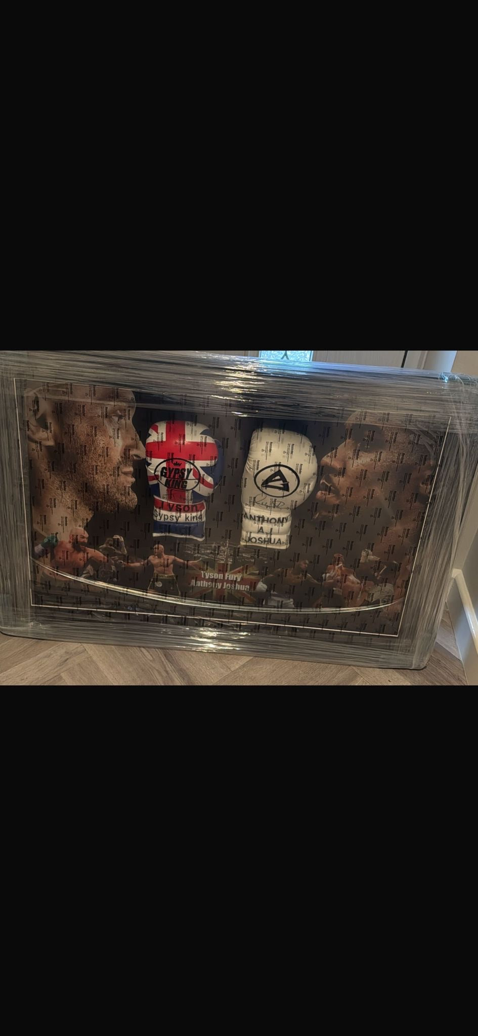 Anthony Joshua x Tyson Fury hand signed gloves in custom frame